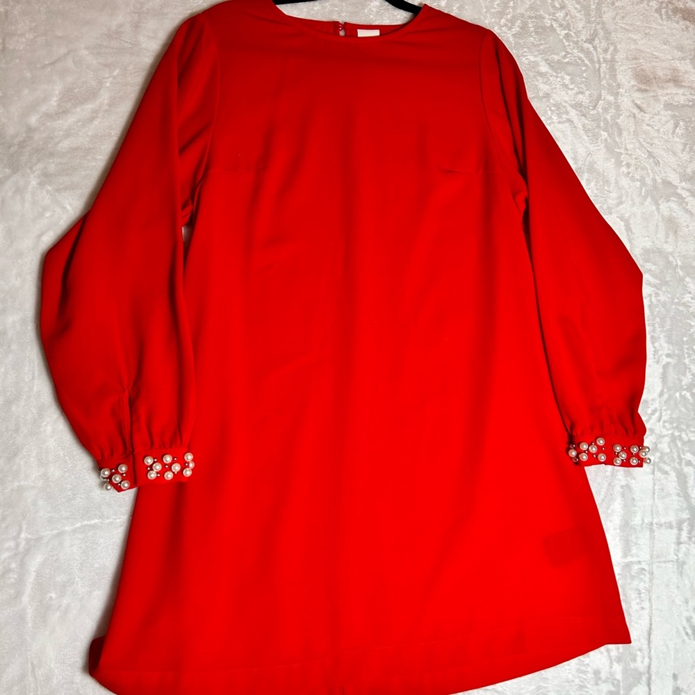 Red H&M Dress with pearl sleeves